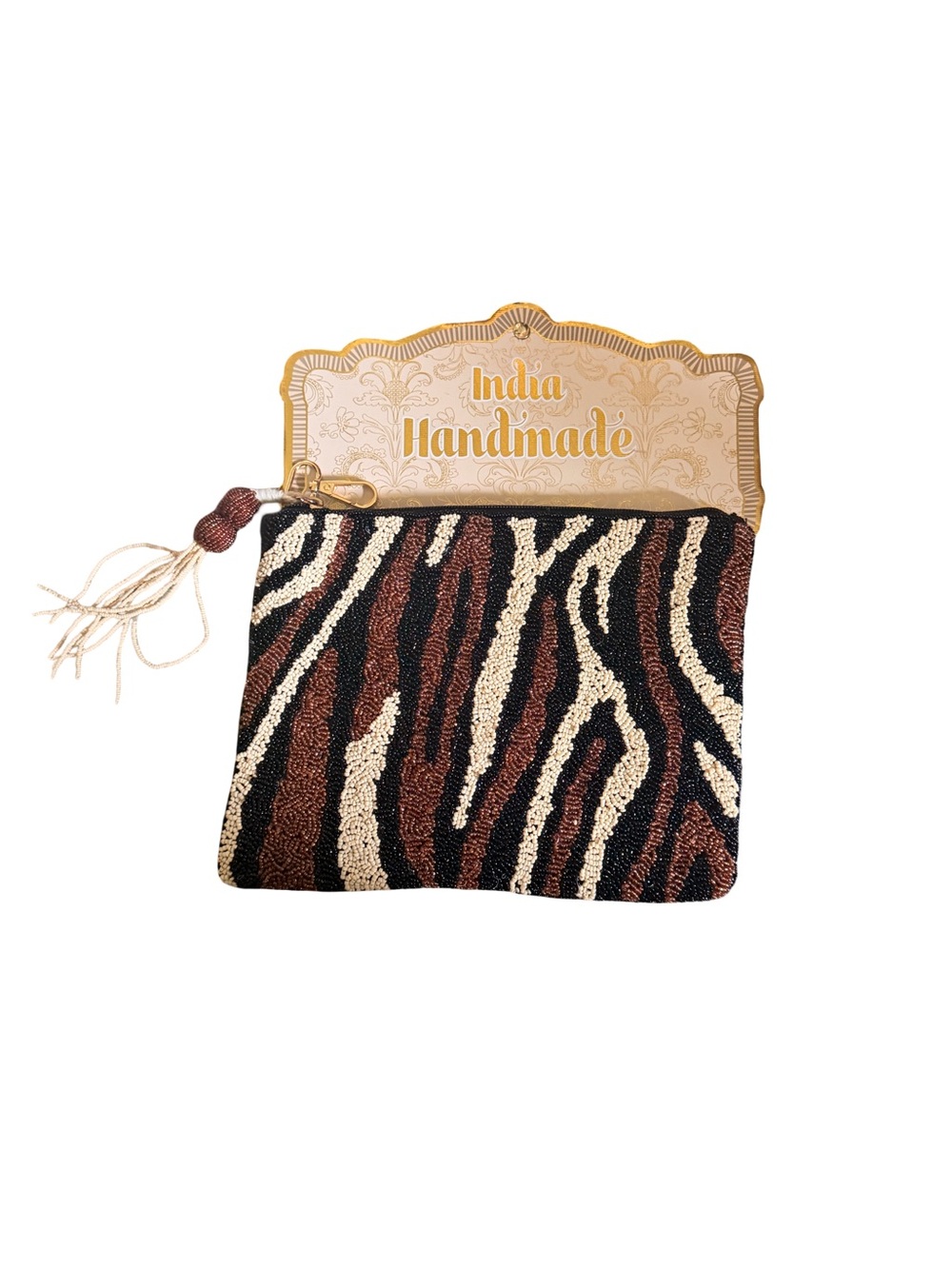 Marshalls Zebra-Print Beaded Card Holder - Brown/Black/Cream